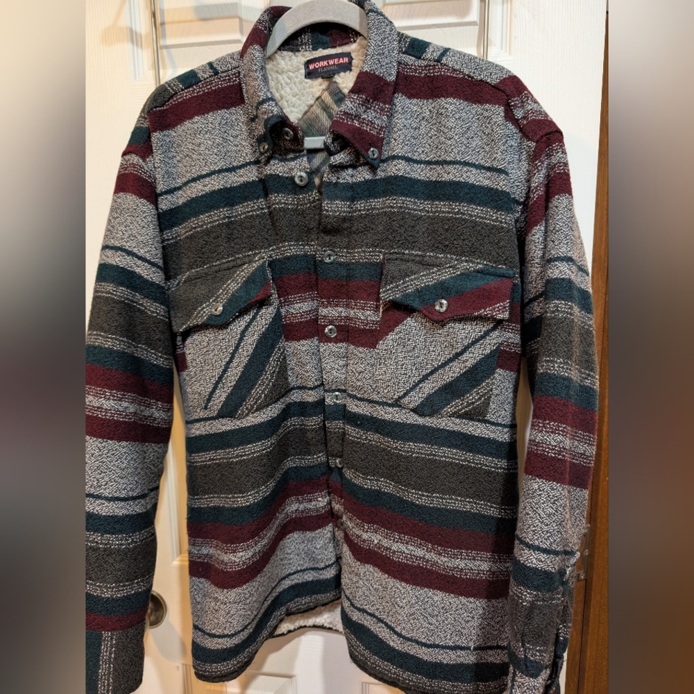 Navajo WorkWear Cotton Flannel Faux Sherpa Lined Shirt Jacket Boho